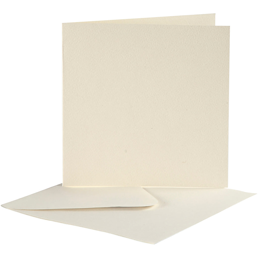 Brevkort, kort str. 12,5x12,5 cm, kuvert str. 13,5x13,5 cm, råhvid, 10 sæt/ 1 pk.