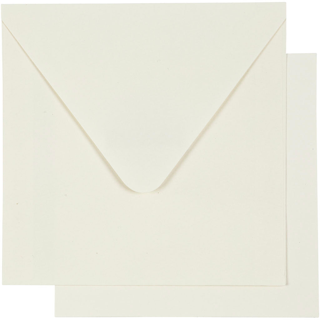 Brevkort, kort str. 12,5x12,5 cm, kuvert str. 13,5x13,5 cm, råhvid, 10 sæt/ 1 pk.