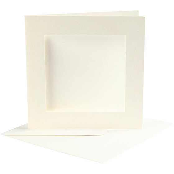 Passepartoutkort med kuvert, kort str. 12,5x12,5 cm, kuvert str. 13,5x13,5 cm, råhvid, 10 sæt/ 1 pk.