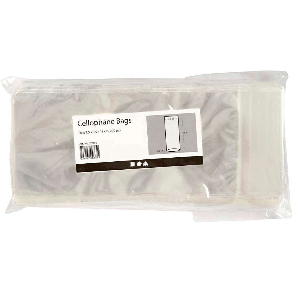 Cellofanpose, H: 19 cm, str. 7,5x5,5 cm, 200 stk./ 1 pk.