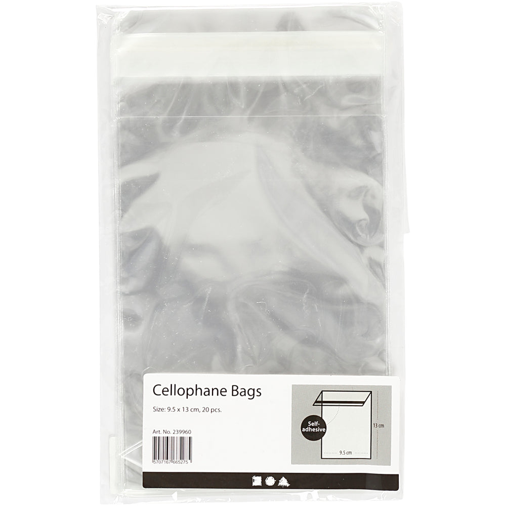 Cellofanposer , H: 12,9 cm, B: 9,7 cm, tykkelse 25 my, 20 stk./ 1 pk.