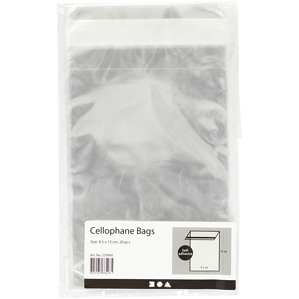 Cellofanposer , H: 12,9 cm, B: 9,7 cm, tykkelse 25 my, 20 stk./ 1 pk.