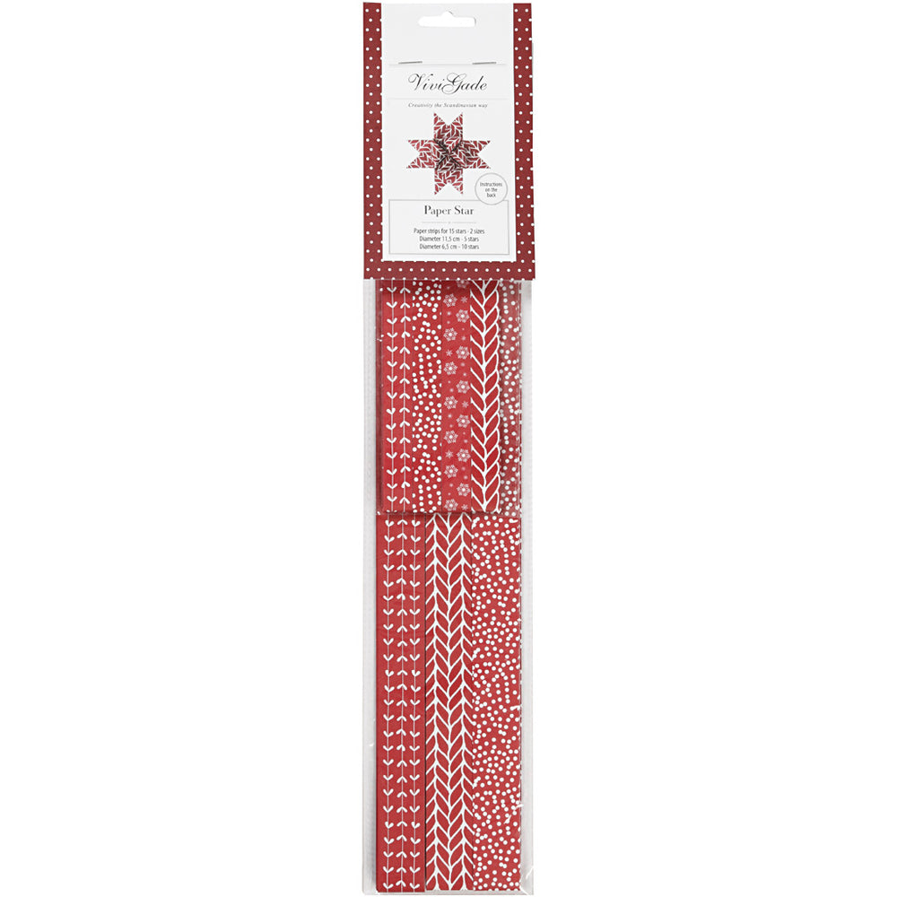 Stjernestrimler, L: 44+78 cm, B: 15+25 mm, diam. 6,5+11,5 cm, rød, hvid, 60 strimler/ 1 pk.