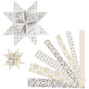 Stjernestrimler, L: 44+78 cm, B: 15+25 mm, diam. 6,5+11,5 cm, guld, hvid, 48 strimler/ 1 pk.