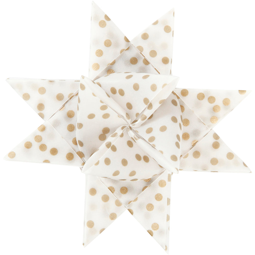 Stjernestrimler, L: 44+78 cm, diam. 6,5+11,5 cm, B: 15+25 mm, guld, hvid, 48 strimler/ 1 pk.
