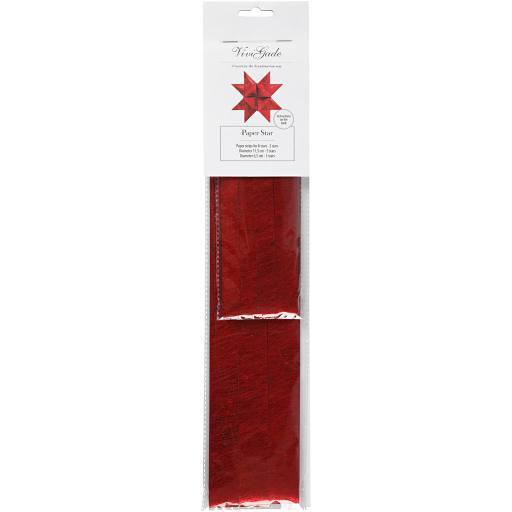 Stjernestrimler, L: 44+78 cm, diam. 6,5+11,5 cm, B: 15+25 mm, rød, 32 strimler/ 1 pk.