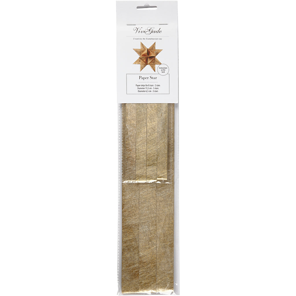Stjernestrimler, L: 44+78 cm, diam. 6,5+11,5 cm, B: 15+25 mm, guld, 32 strimler/ 1 pk.