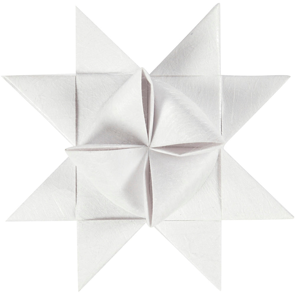 Stjernestrimler, L: 44+78 cm, B: 15+25 mm, diam. 6,5+11,5 cm, hvid, 32 strimler/ 1 pk.