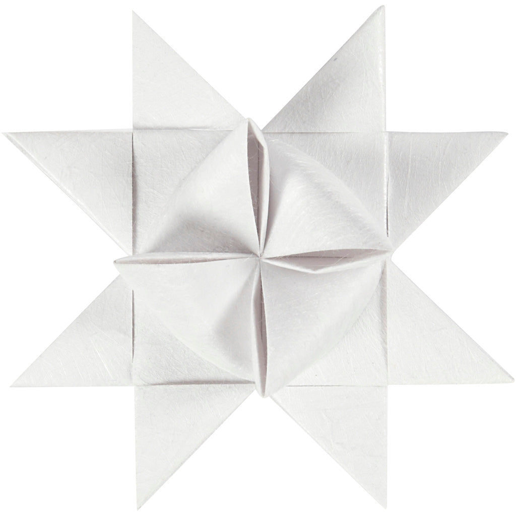 Stjernestrimler, L: 44+78 cm, B: 15+25 mm, diam. 6,5+11,5 cm, hvid, 32 strimler/ 1 pk.