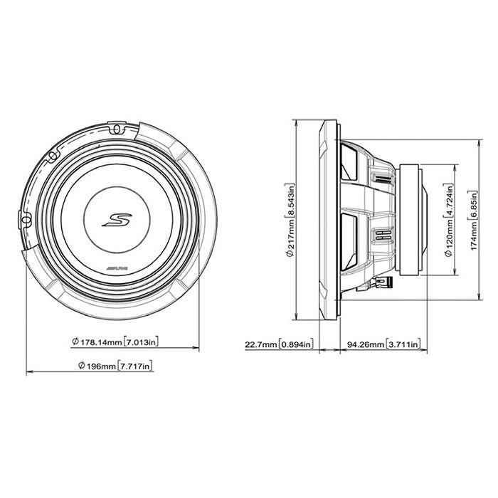 Alpine S2-W8D2 8" subwoofer dobbelt 2 ohm