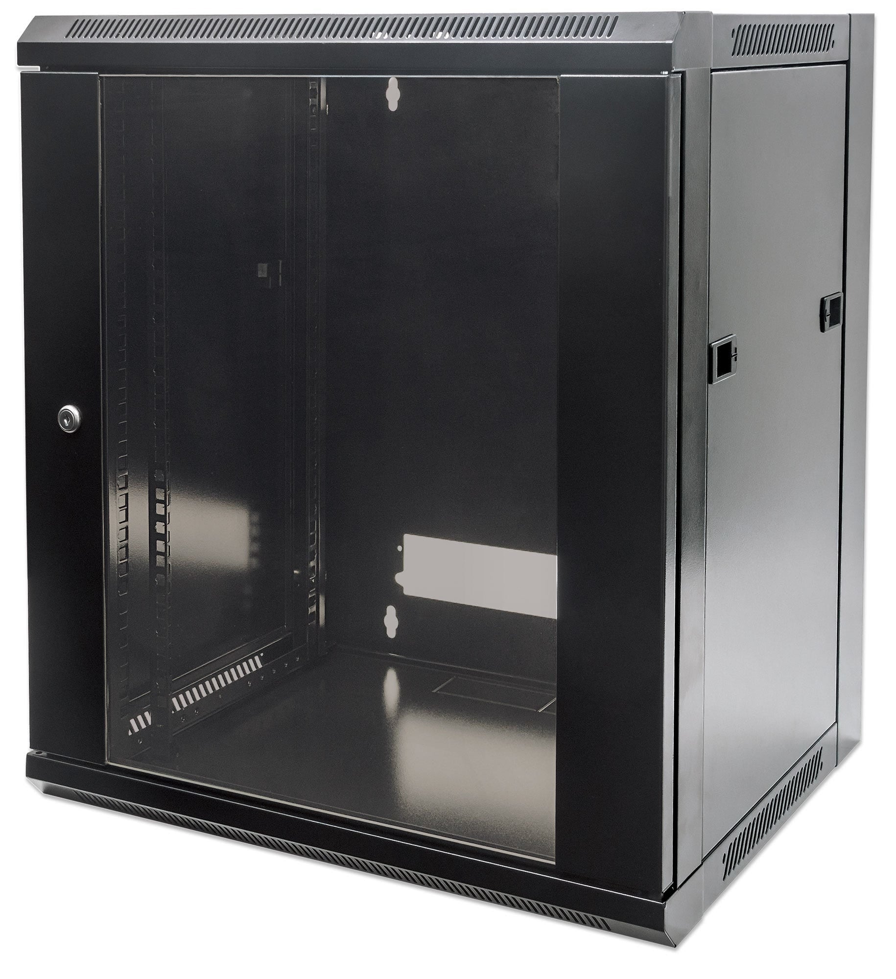 Intellinet Network Cabinet, Wall Mount (Standard), 9U, Usable Depth 260mm/Width 510mm, Black, Flatpack, Max 60kg, 19, Metal & Glass Door, Back Panel, Removeable Sides,Suitable also for use on desk or floor,19,Parts for wall install (eg screws/rawl plugs
