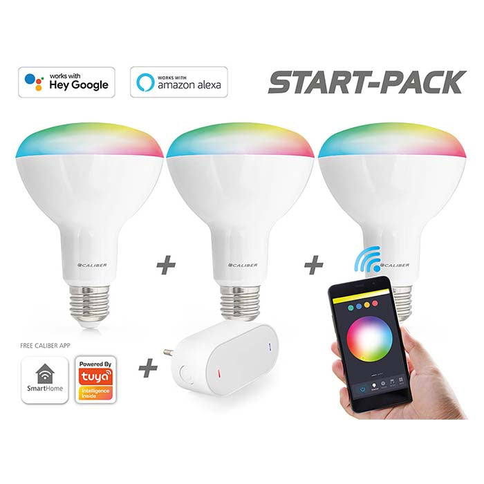Caliber BR30 smart home starterpack LED-pære hvid/multi