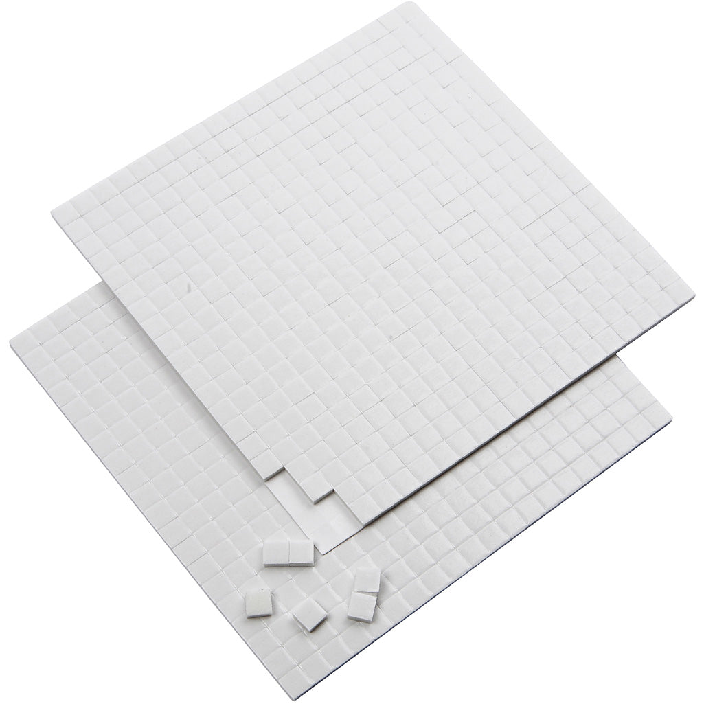 3D klæbepuder, str. 5x5 mm, tykkelse 2 mm, hvid, 2x400 stk., 2 ark/ 1 pk.