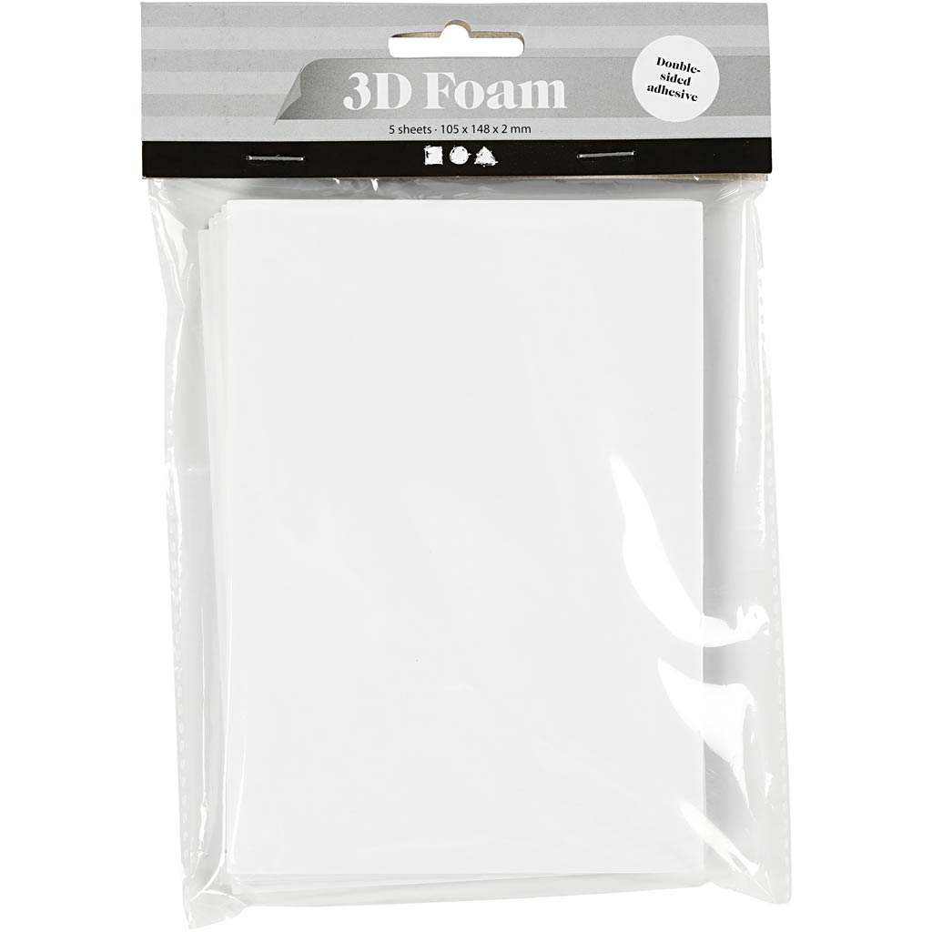 3D skumark, A6, ark 105x148 mm, tykkelse 2 mm, hvid, 5 ark/ 1 pk.