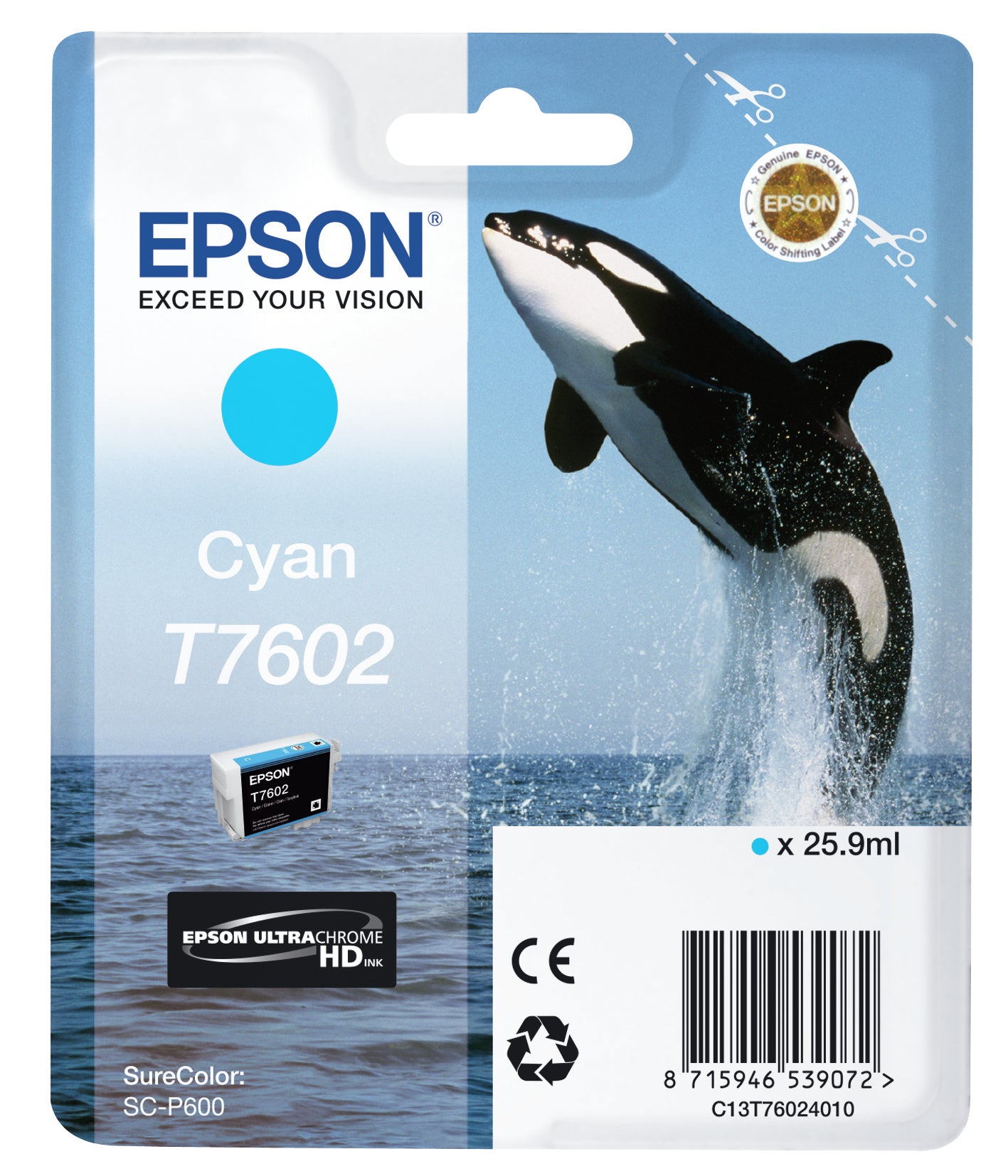 Epson T7602 Cyan Blæk C13T76024010
