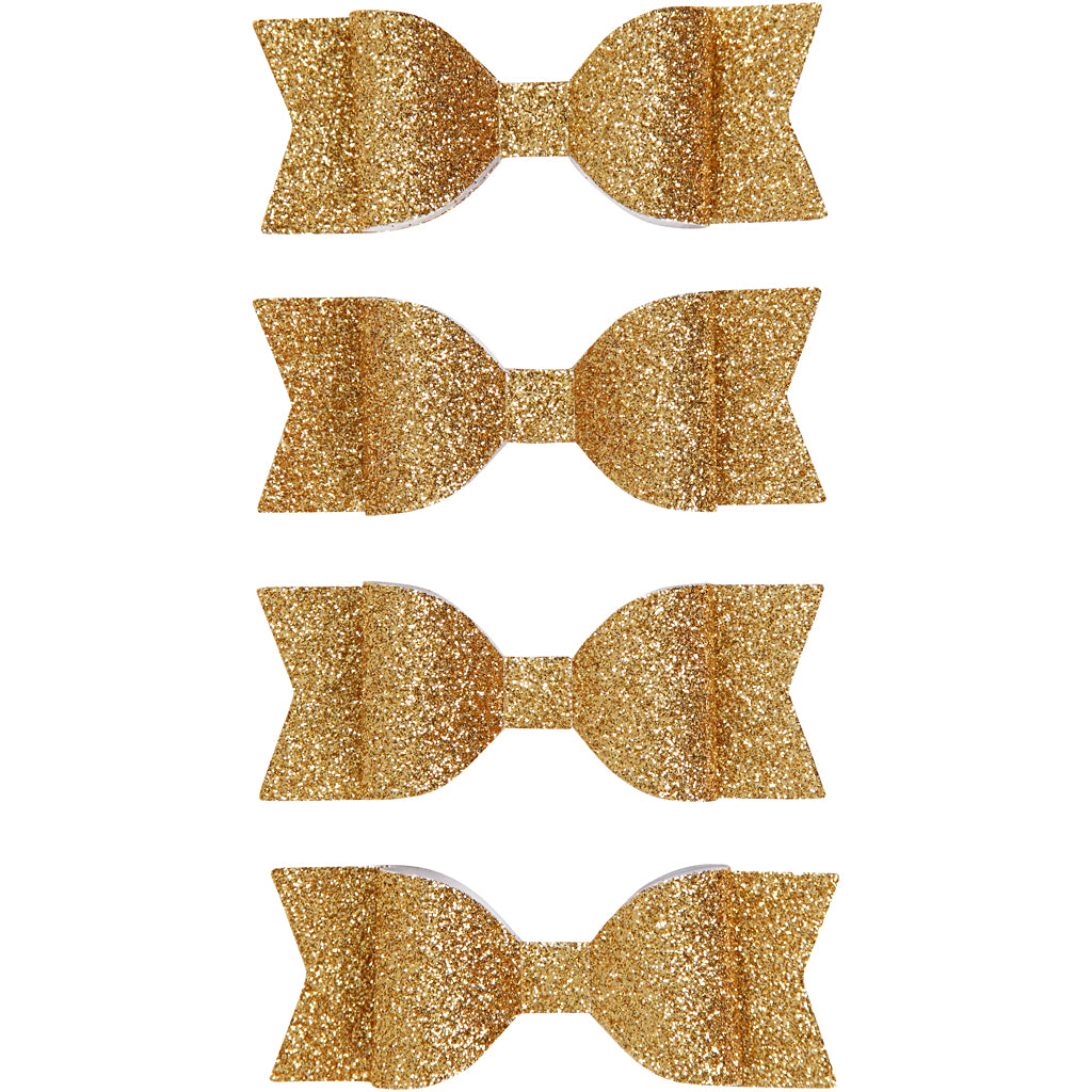 Sløjfe , str. 31x85 mm, guld glitter, 4 stk./ 1 pk.