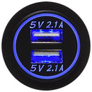 USB ladeadapter 12/24v m/blåt lys