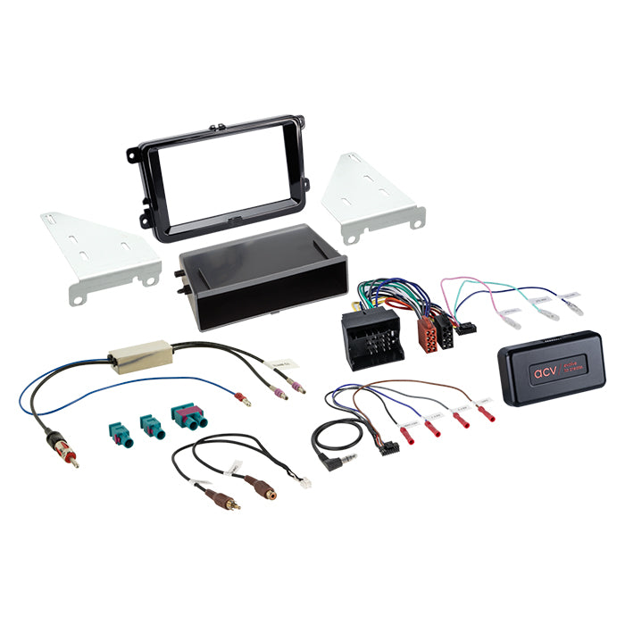 Komplet 2-DIN Kit m. rum Skoda/VW piano sort 40Pin