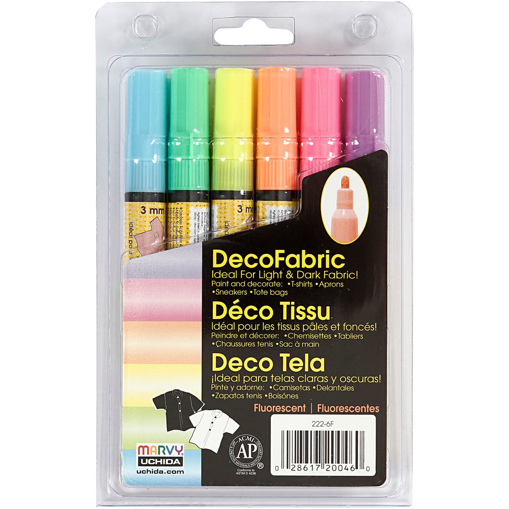 Deco Tekstiltusch, streg 3 mm, neonfarver, 6 stk./ 1 pk.