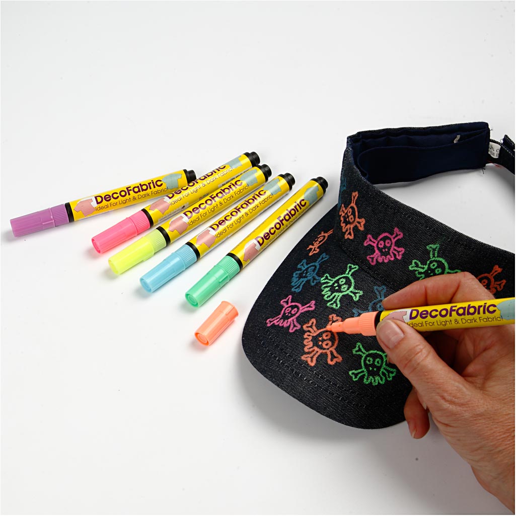 Deco Tekstiltusch, streg 3 mm, neonfarver, 6 stk./ 1 pk.