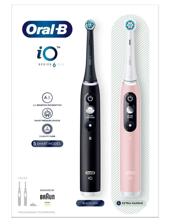 Oral-B iO 6 Duo Elektrisk tandbørste 2 stk. Sort, Lyserød