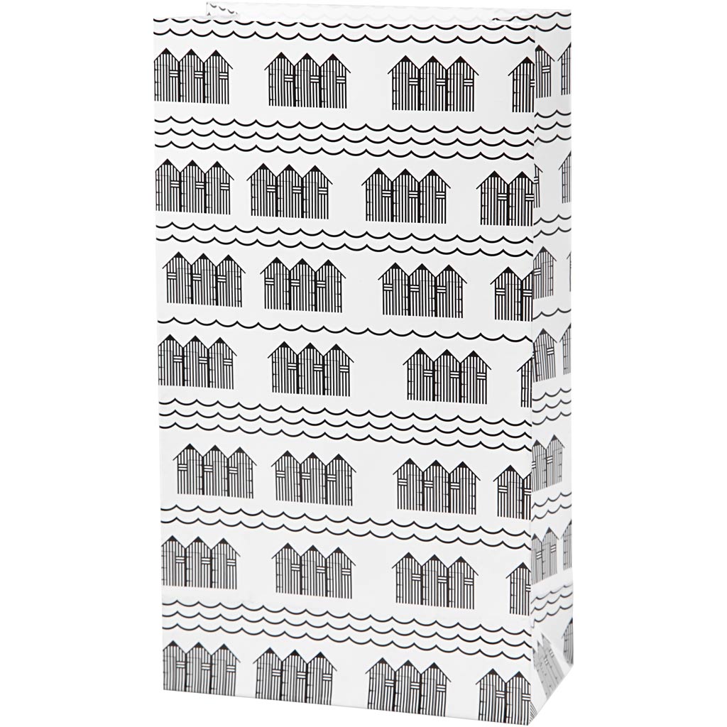 Papirposer, H: 21 cm, str. 6x12 cm, 80 g, sort, hvid, 8 stk./ 1 pk.