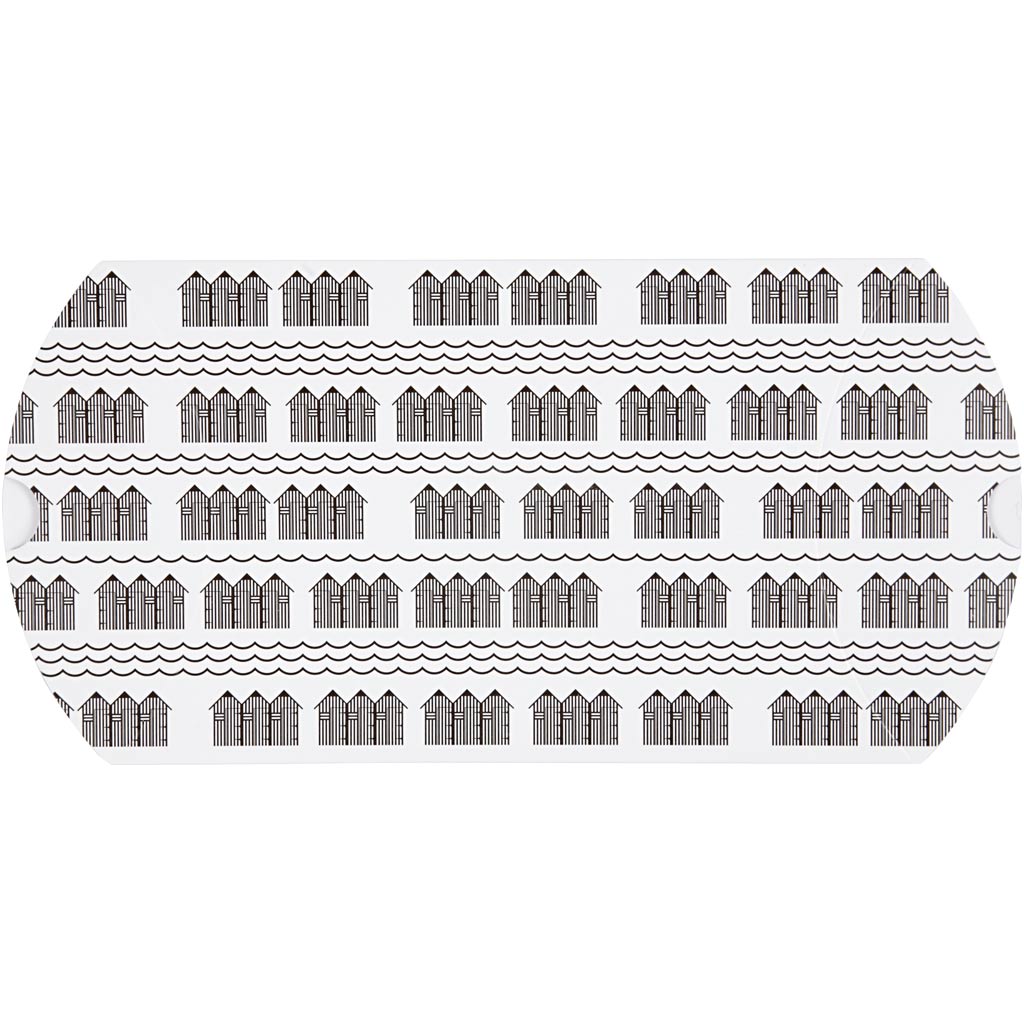 Gaveæske, badehus, str. 18x15x6 cm, 300 g, sort, hvid, 3 stk./ 1 pk.
