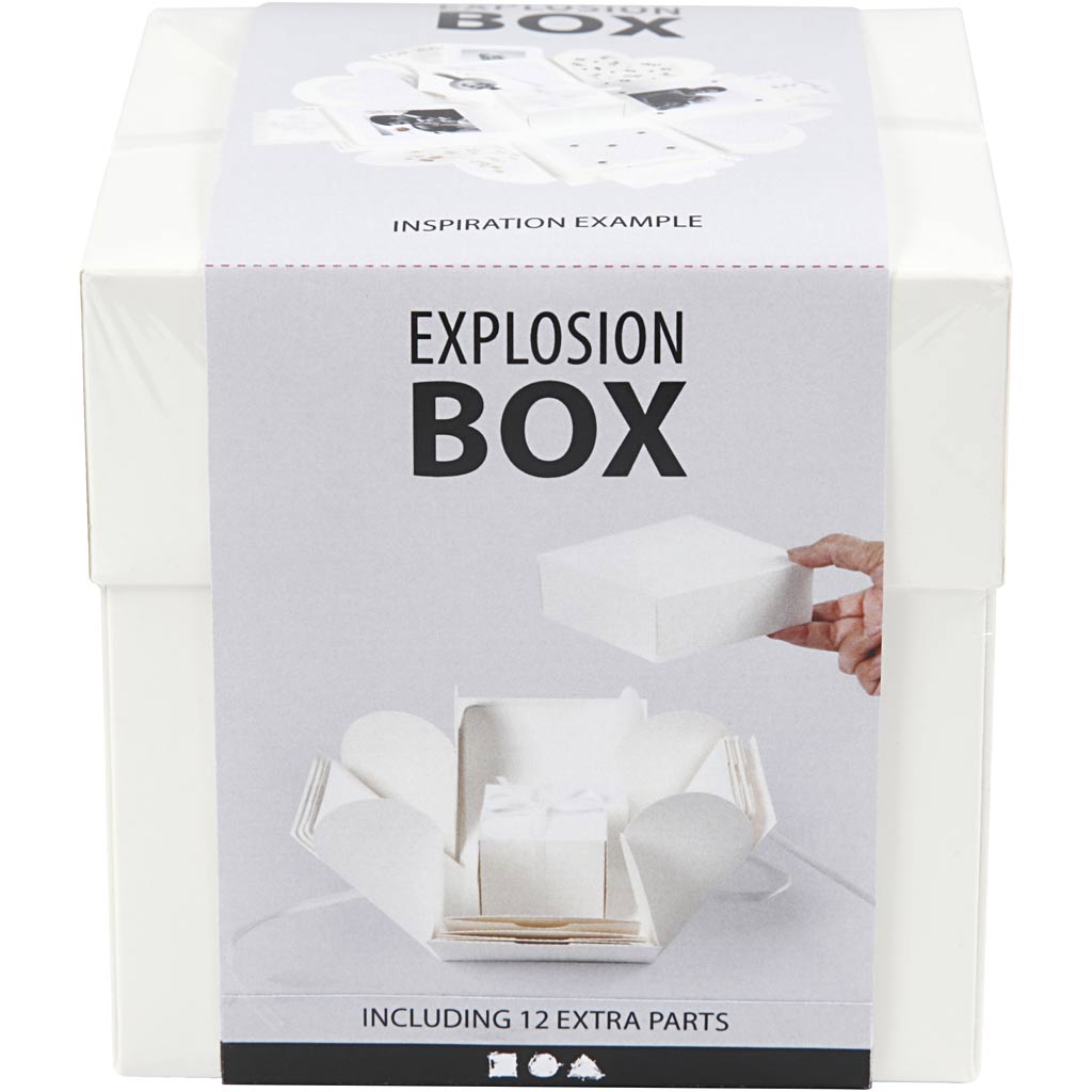 Explosion box, str. 7x7x7,5+12x12x12 cm, råhvid, 1 stk.