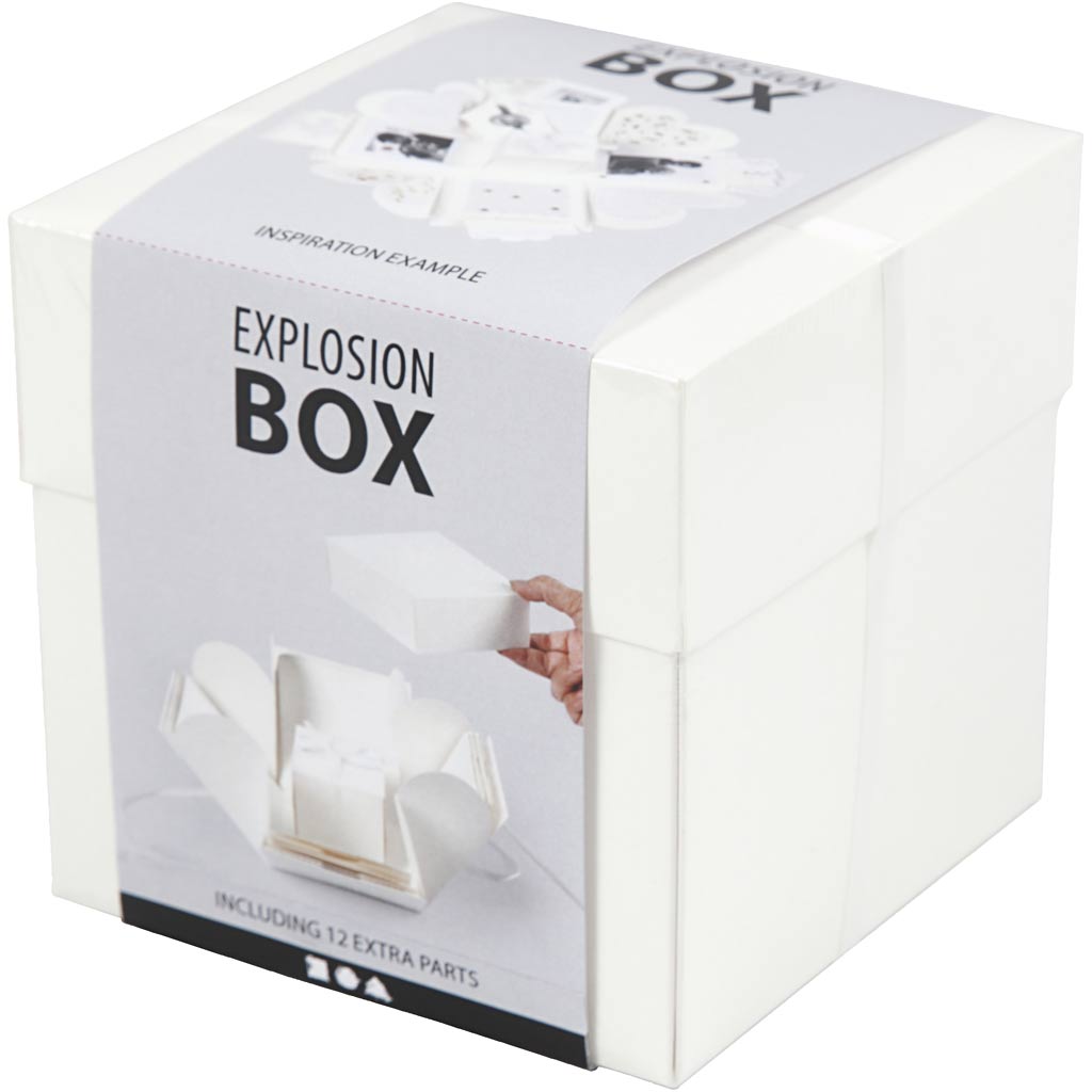 Explosion box, str. 7x7x7,5+12x12x12 cm, råhvid, 1 stk.