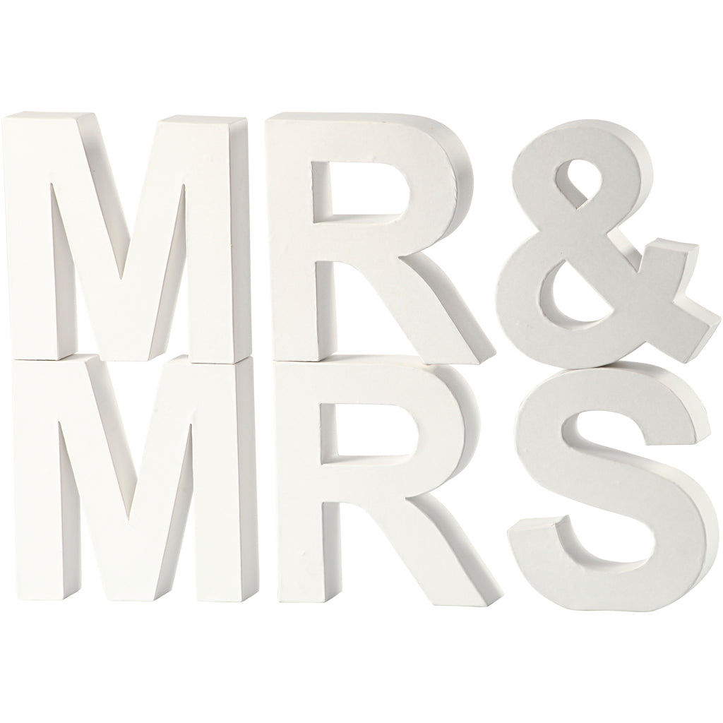 Bogstaver, MR & MRS , H: 17,5 cm, D: 4,5 cm, hvid, 1 sæt