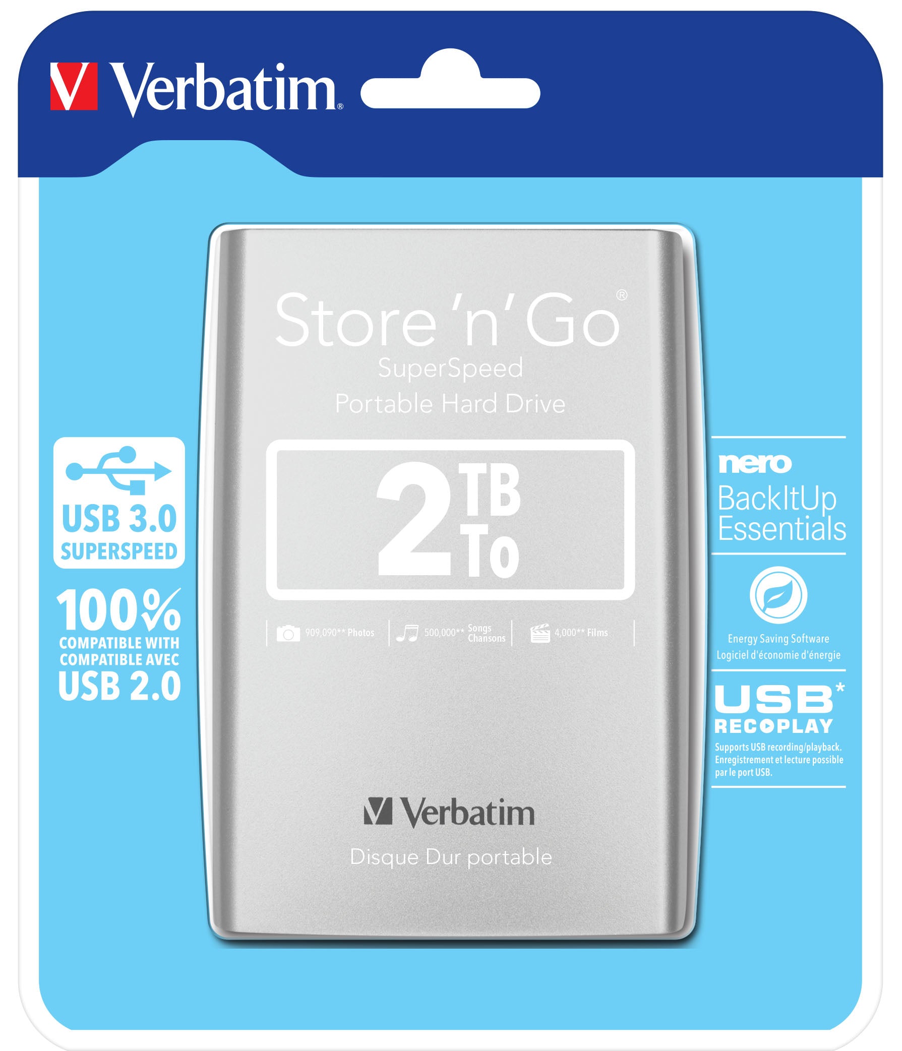 Verbatim Store 'n' Go Harddisk Portable 2TB USB 3.0 5400rpm