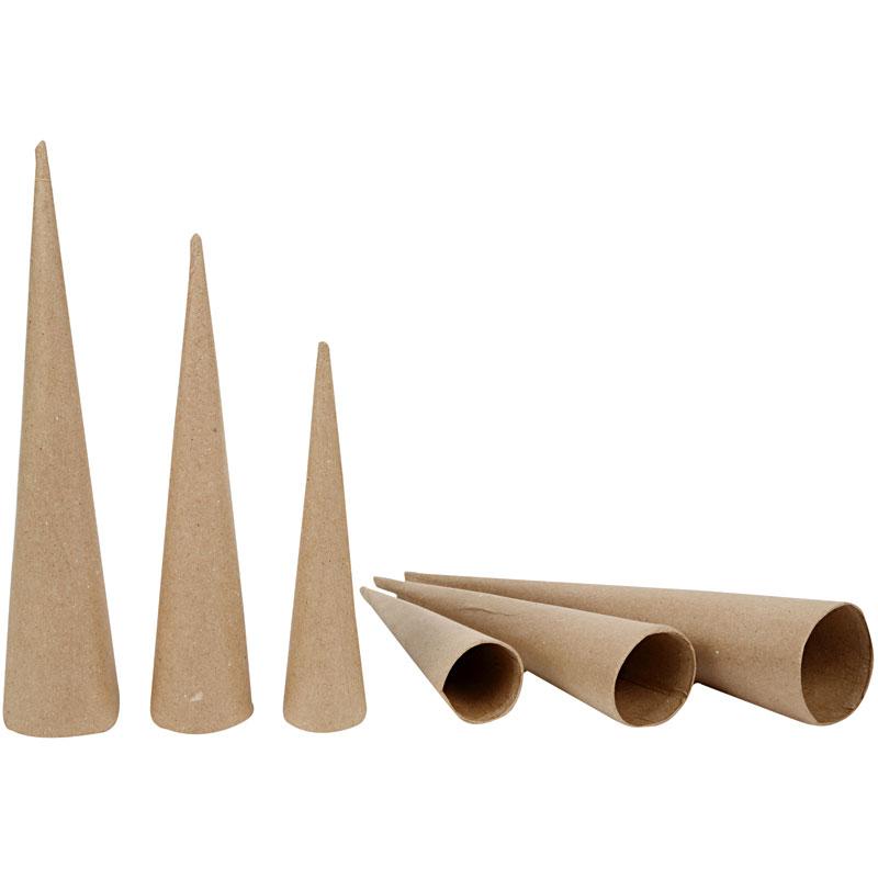 Høje Kegler, H: 20-25-30 cm, diam. 4-5-6 cm, 3 stk./ 1 pk.