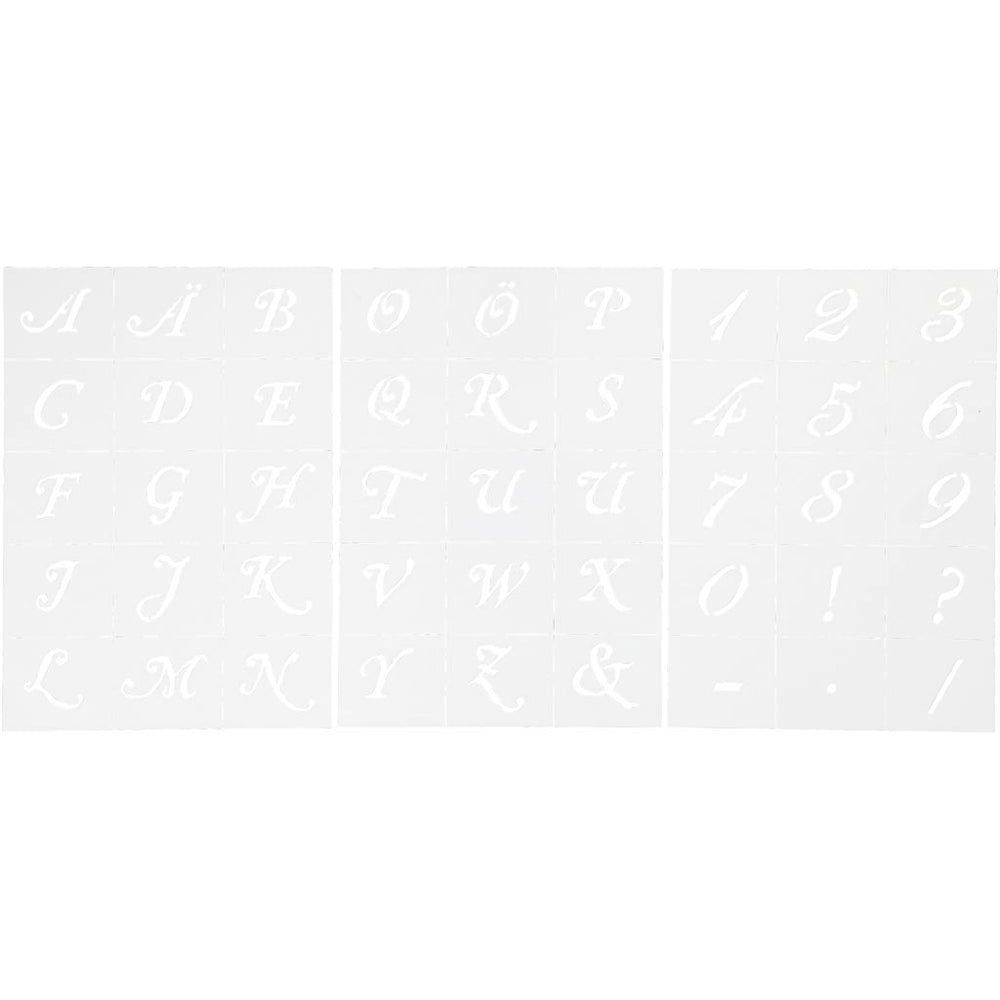 Skabeloner, bogstaver og tal, H: 20-30 mm, A5, ark 148x210 mm, 3 ark/ 1 pk.