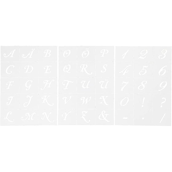 Skabeloner, bogstaver og tal, H: 20-30 mm, A5, ark 148x210 mm, 3 ark/ 1 pk.