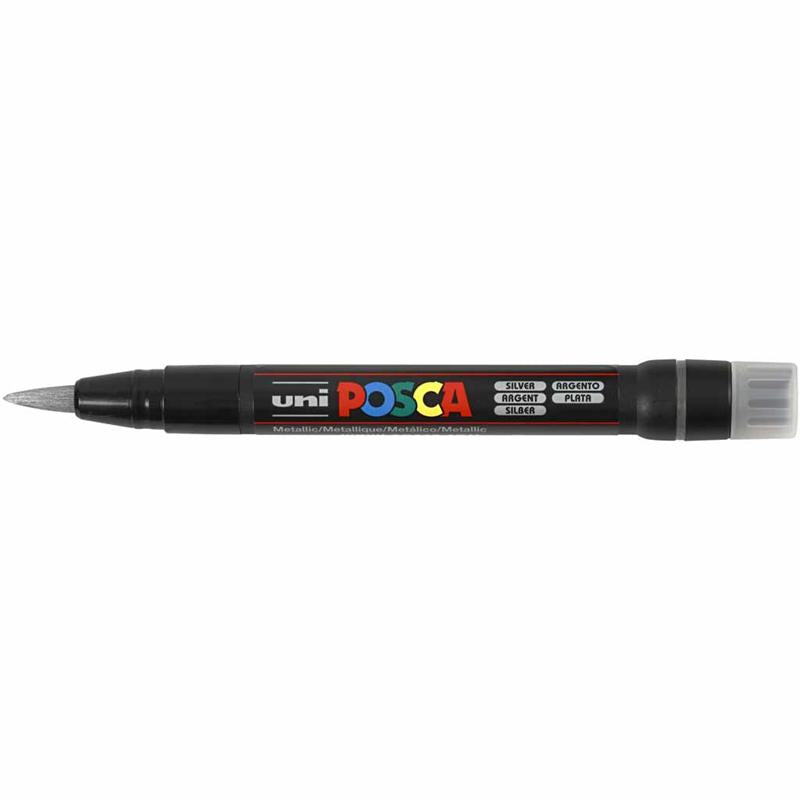 Posca Tusch, PCF350, streg 1-10 mm, brush, sølv, 1 stk.