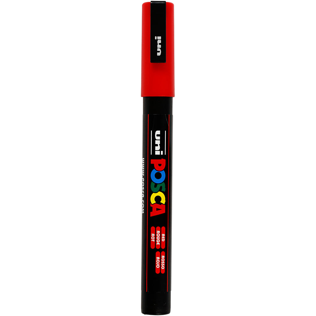 Posca Tusch, nr. PC-3M, streg 0,9-1,3 mm, fine, rød, 1 stk.