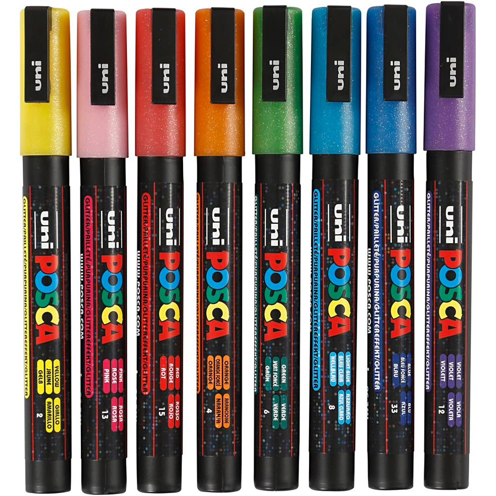 Posca Tusch, nr. PC-3ML, streg 0,9-1,3 mm, glitterfarver, 8 stk./ 1 pk.