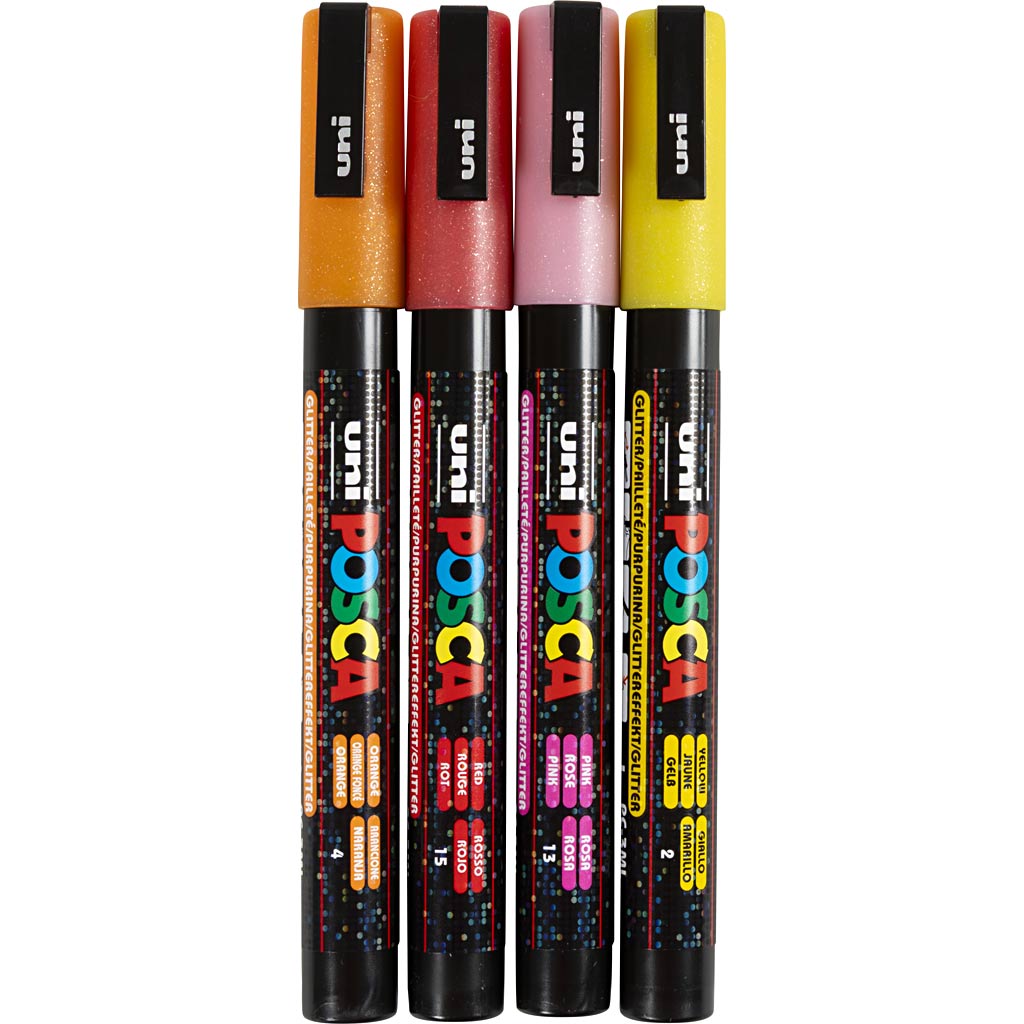 Posca Tusch, nr. PC-3M, streg 0,9-1,3 mm, fine, glitterfarver, 4 stk./ 1 stk.