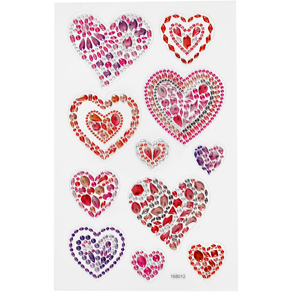 Diamond stickers, hjerter, ark 10x16 cm, 1 ark
