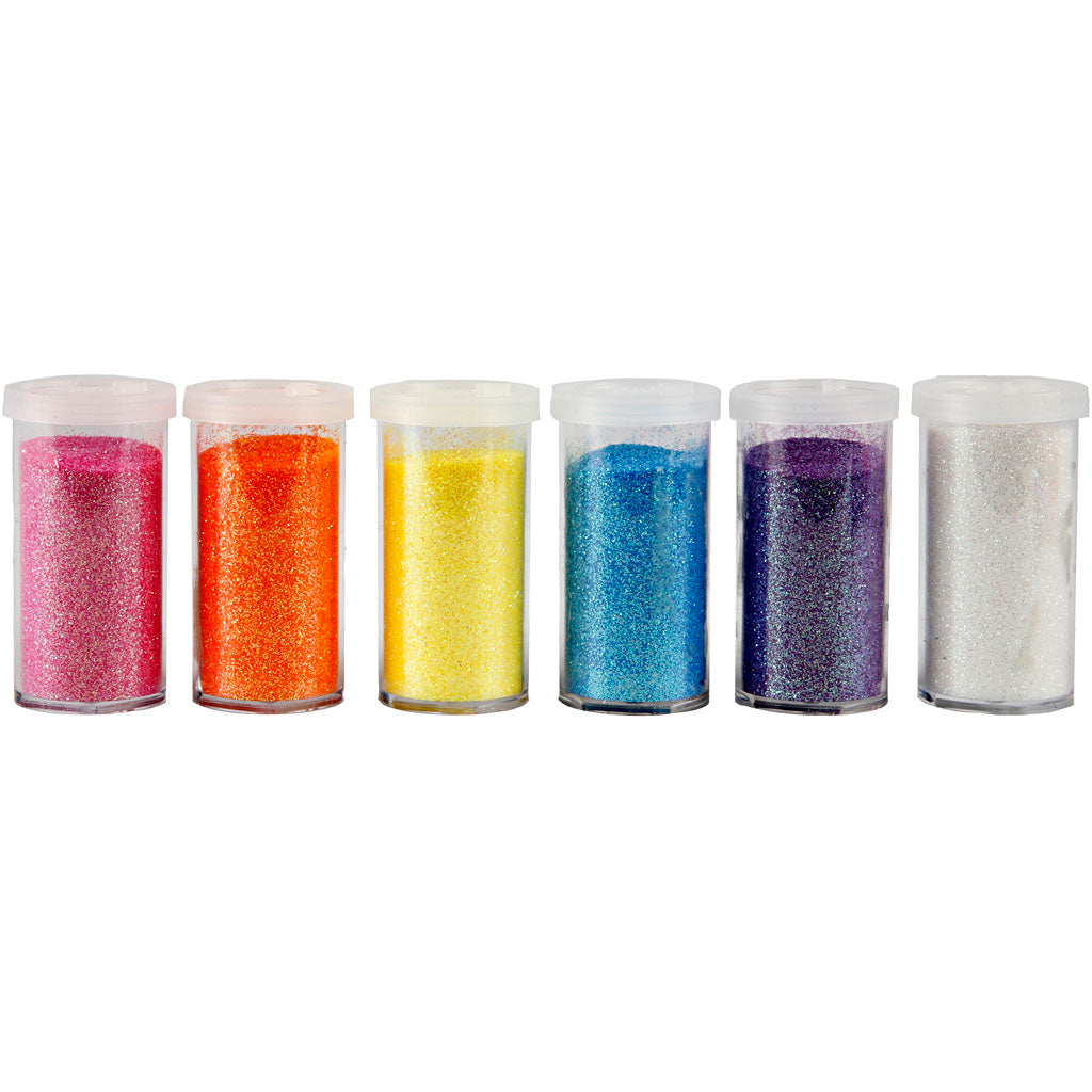 Glitter, ass. farver, 6x20 g/ 1 pk.