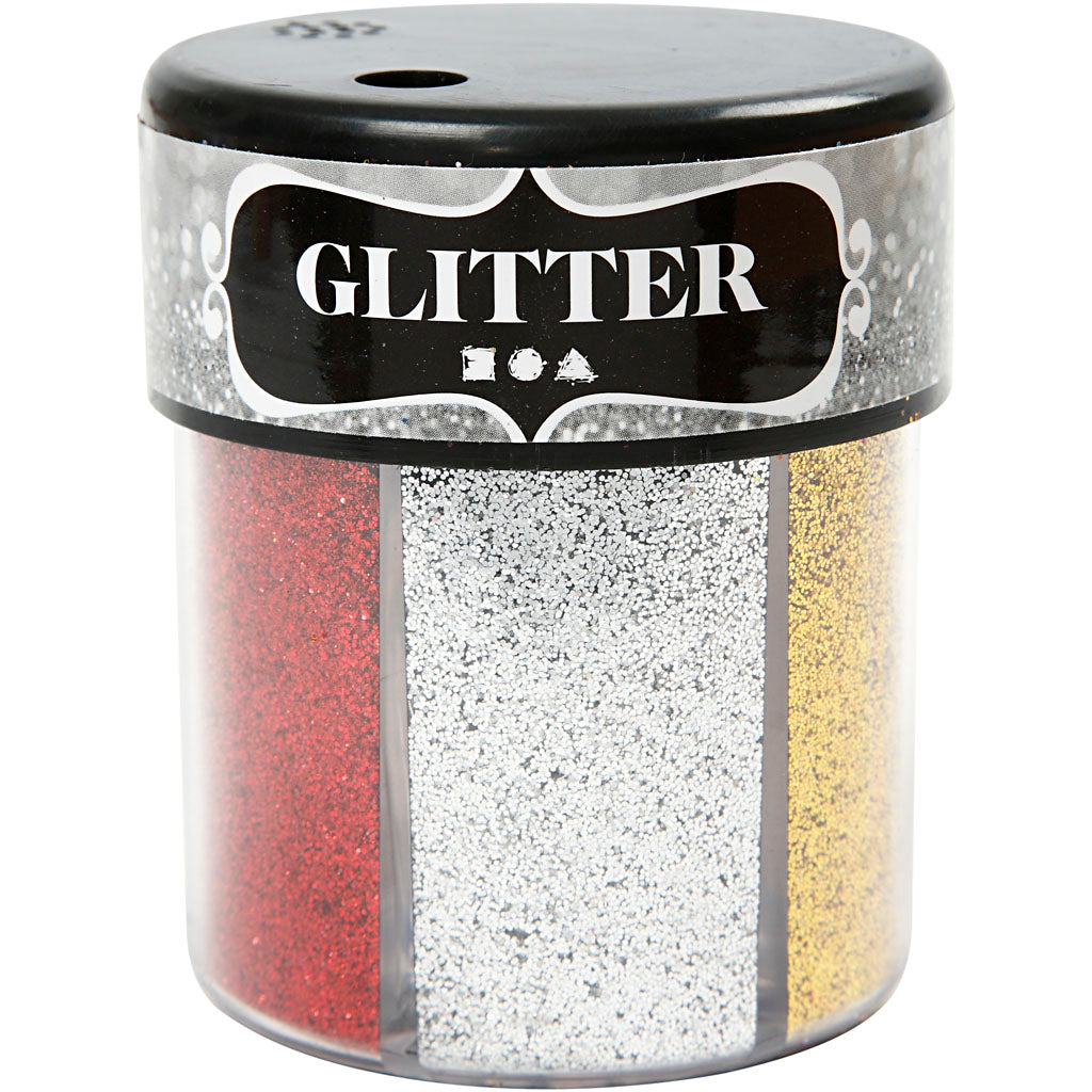 Glitter, ass. farver, 6x13 g/ 1 ds.