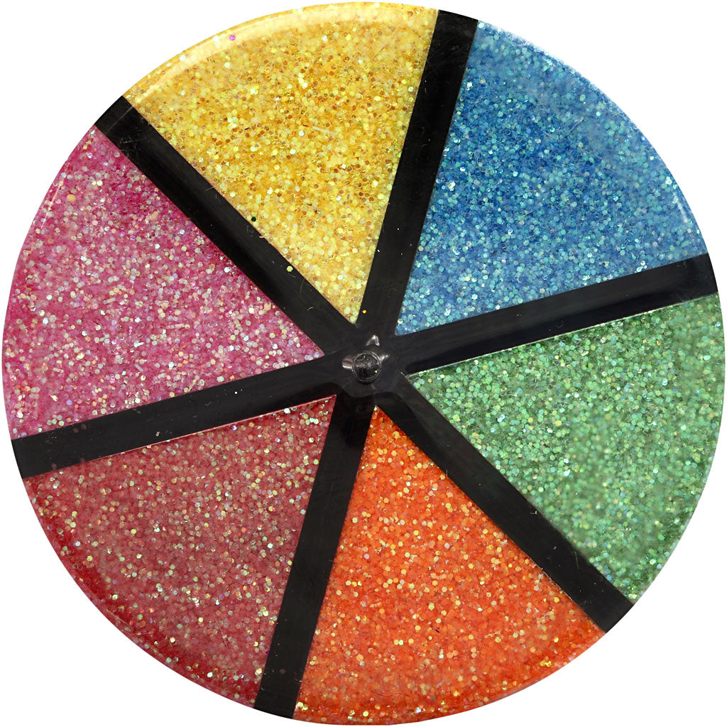 Glitter, ass. farver, 6x13 g/ 1 ds.