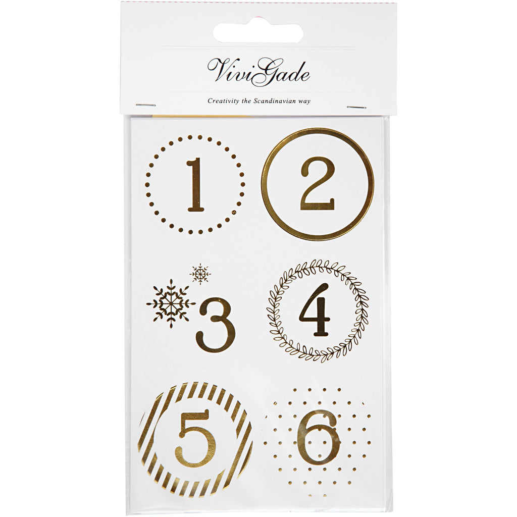 Kalendertal, diam. 40 mm, ark 9x14 cm, guld, hvid, 4 ark/ 1 pk.