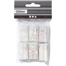 Glitter og Pailletter, hvid, 6x5 g/ 1 pk.