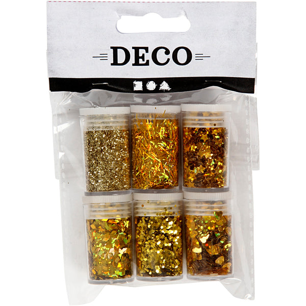 Glitter og Pailletter, guld, 6x5 g/ 1 pk.