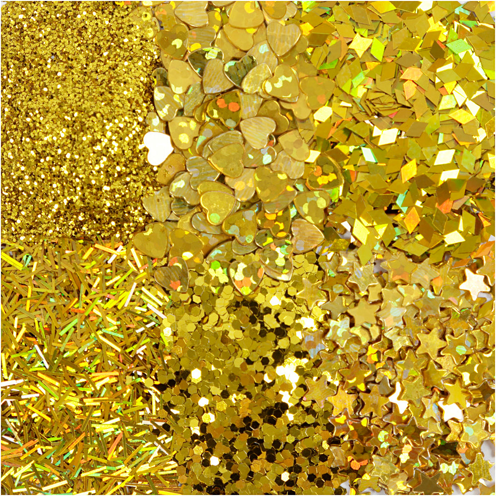 Glitter og Pailletter, guld, 6x5 g/ 1 pk.