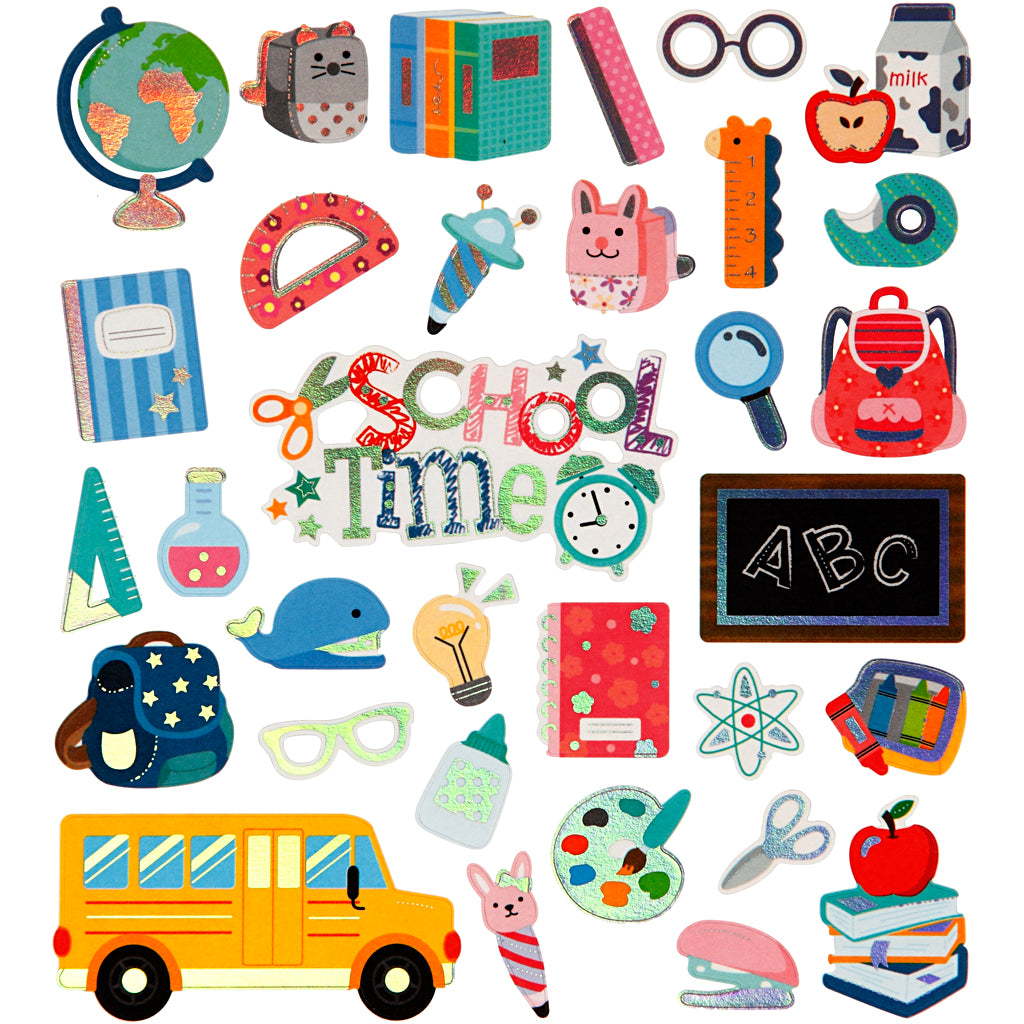 Stickers, skolestart, ark 15x16,5 cm, 1 ark