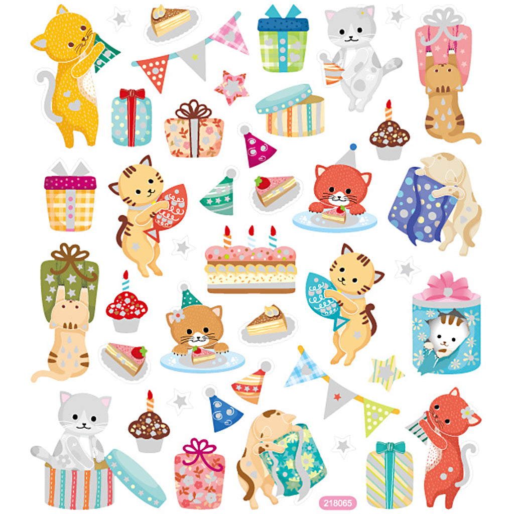 Stickers, kattefødselsdag, ark 15x16,5 cm, 1 ark