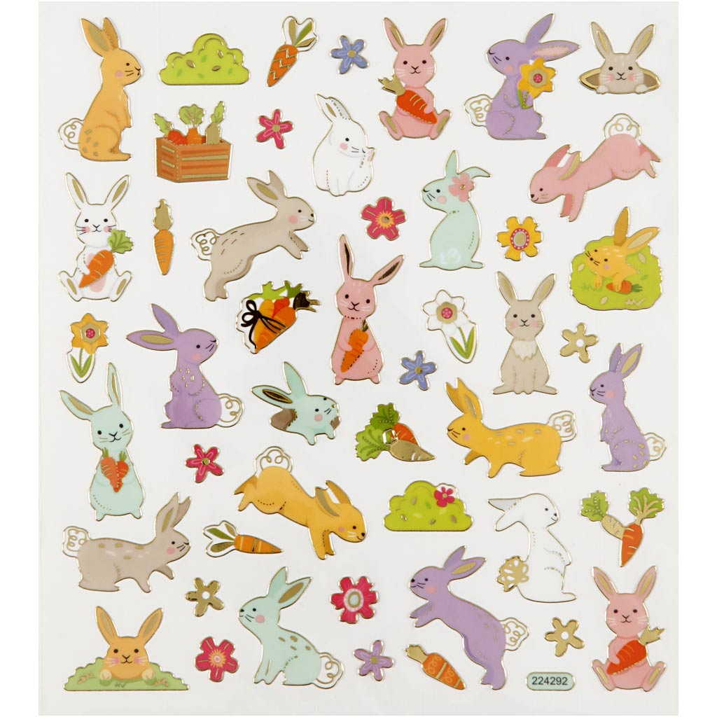 Stickers, påskeharer, ark 15x16,5 cm, 1 ark