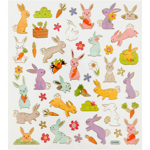 Stickers, Påskeharer, ark 15x16,5 cm, ca. 50 stk., 1 ark